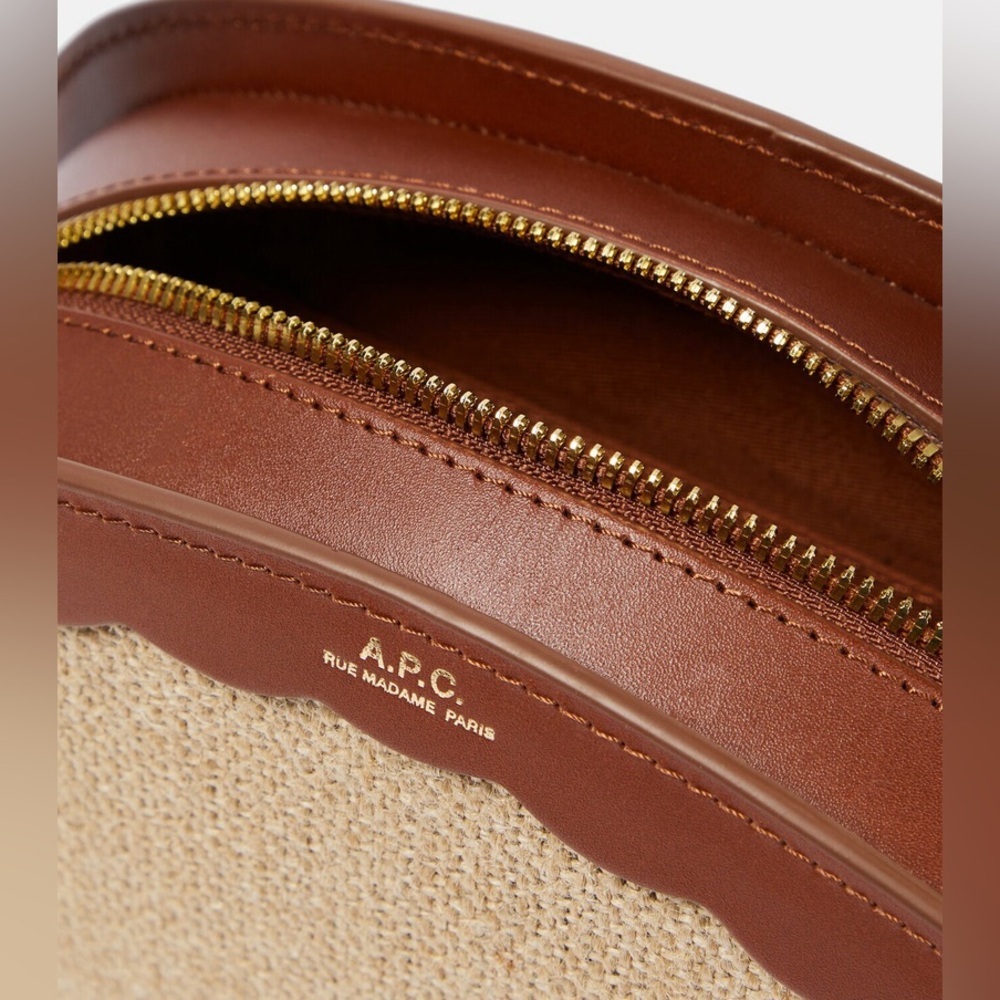 A.P.C. Demi Lune Jute Raffia Leather Crossbody Purse Bag Noisette Brown Tan - Picture 2 of 14